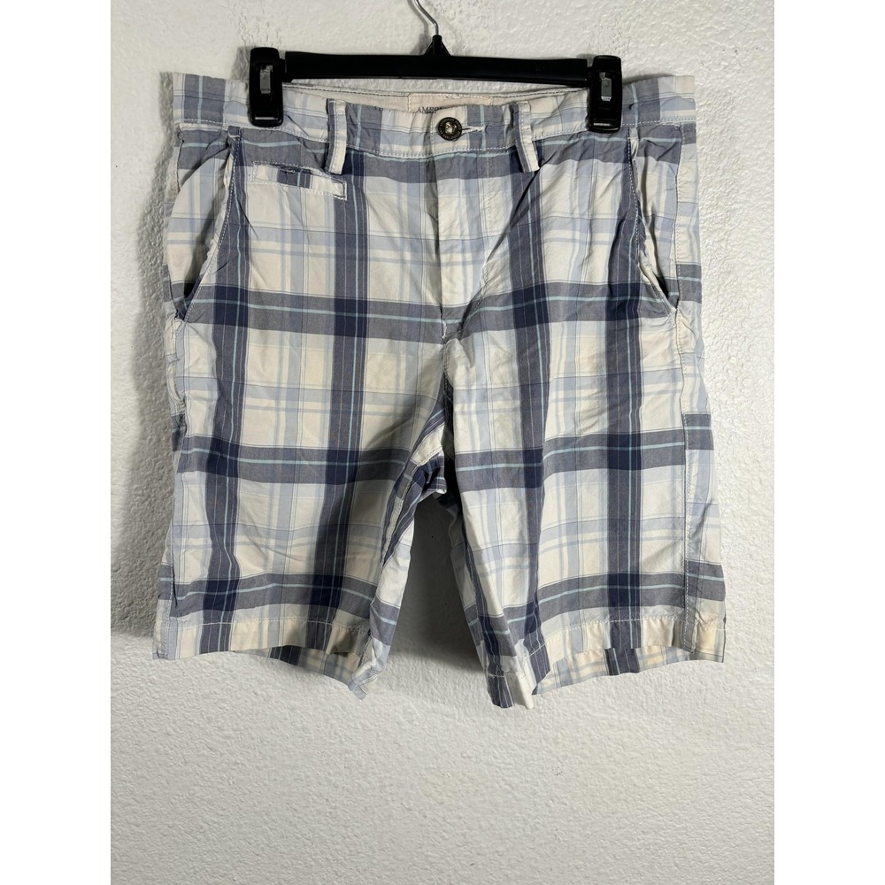 American Eagle Shorts Mens 32 Plaid Prep Fit Button Front Casual Summer